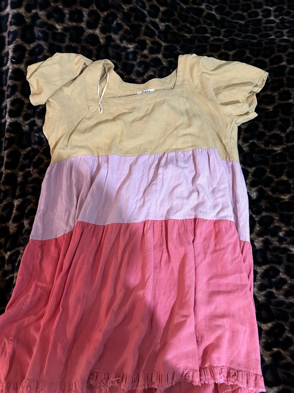Umgee Colorblock Tiered Dress in Yellow, Light Pink & Pink